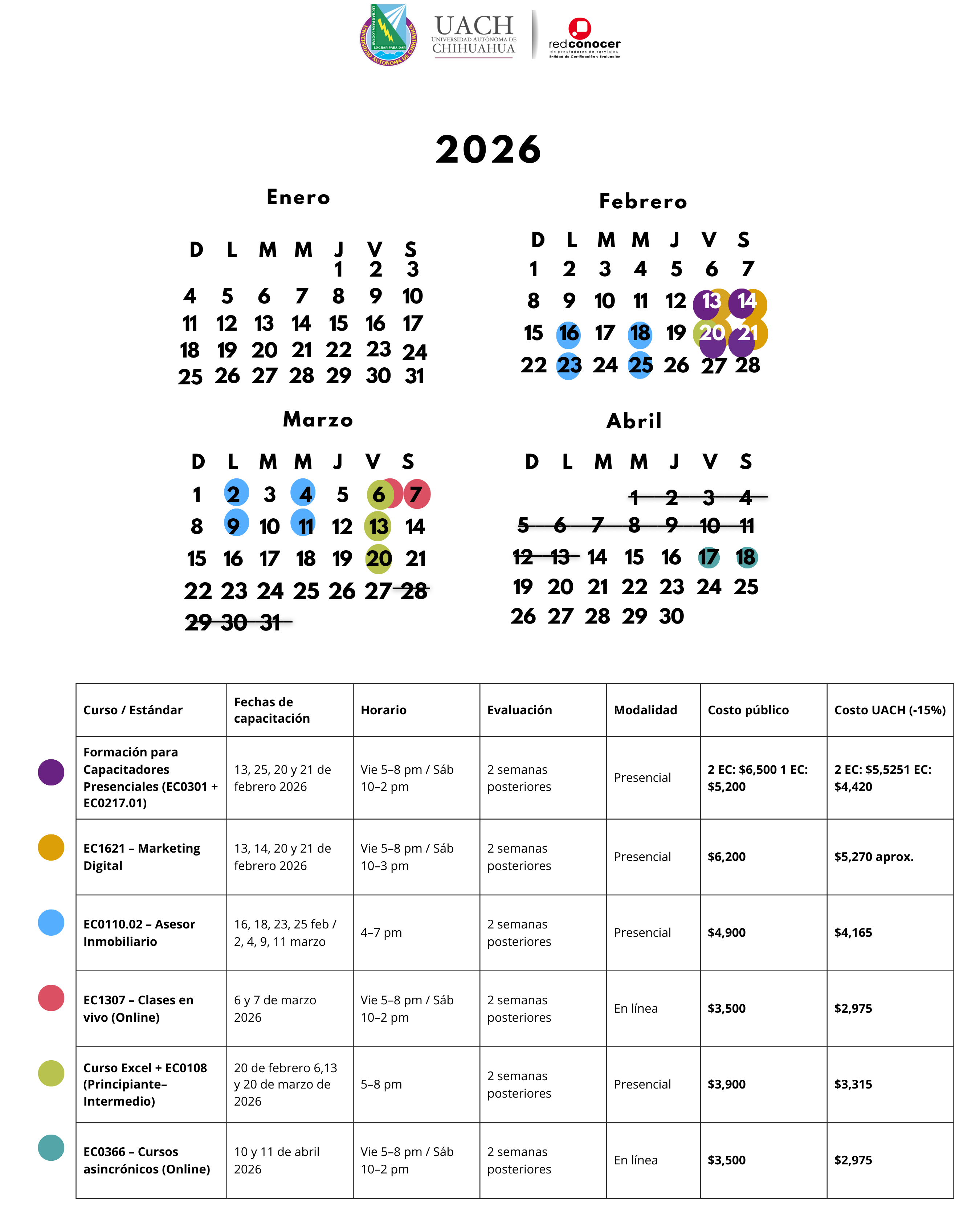 Calendario de Certificaciones ECE-UACH 2026